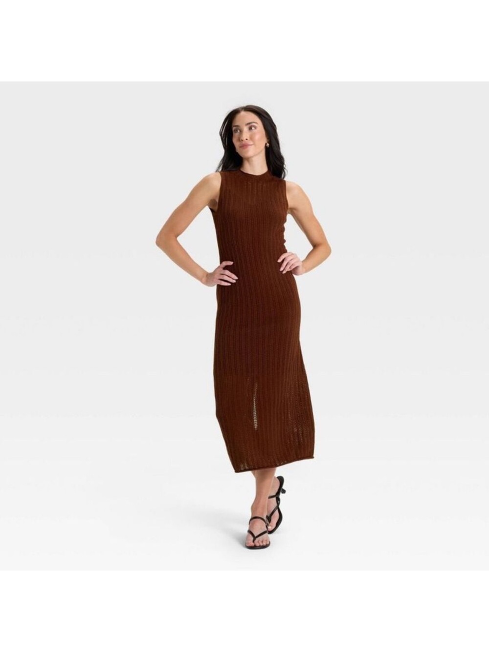 A New Day - Women's Pointelle Maxi Sweater Dress - A New Day B Brown
